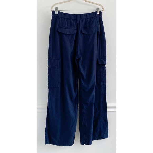 Abercrombie Navy Blue Linen Blend Cargo High Rise Wide Leg Pants - Picture 6 of 6